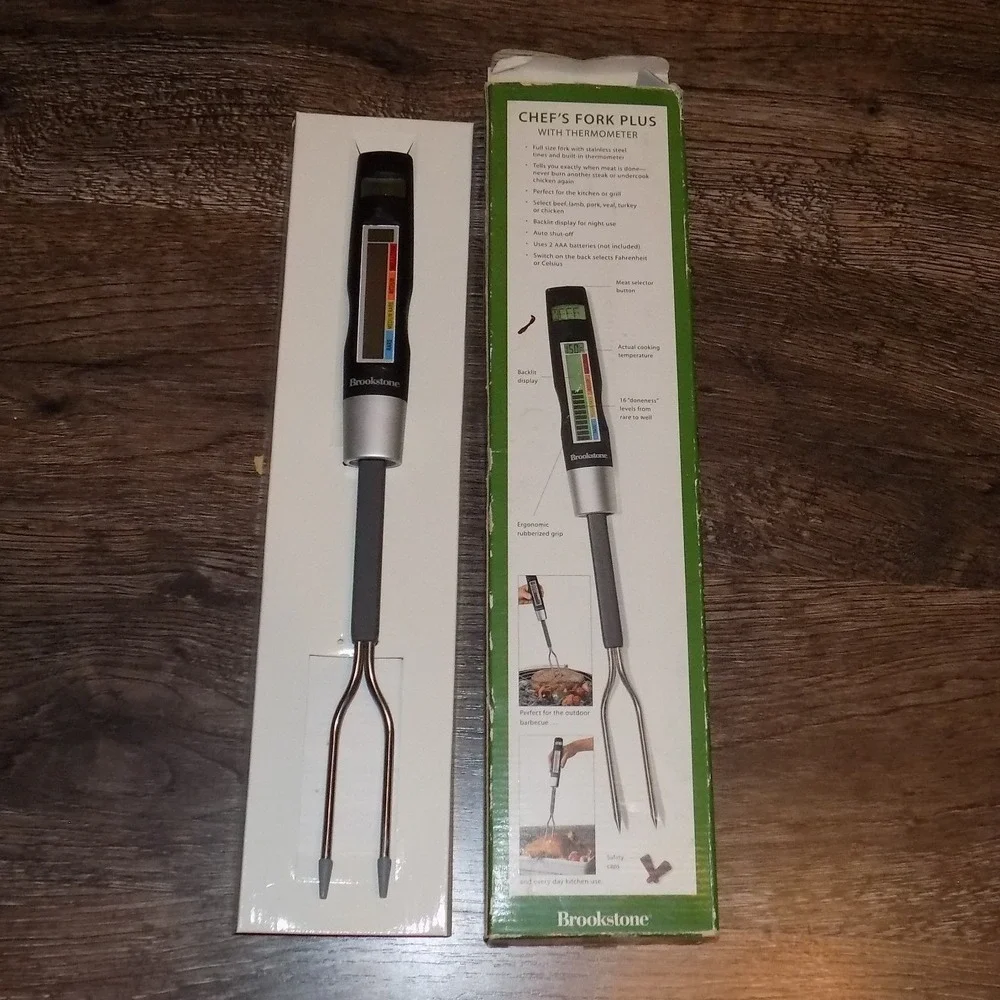 Brookstone Chef's Fork Plus Digital Meat Thermometer Black Silver New‎